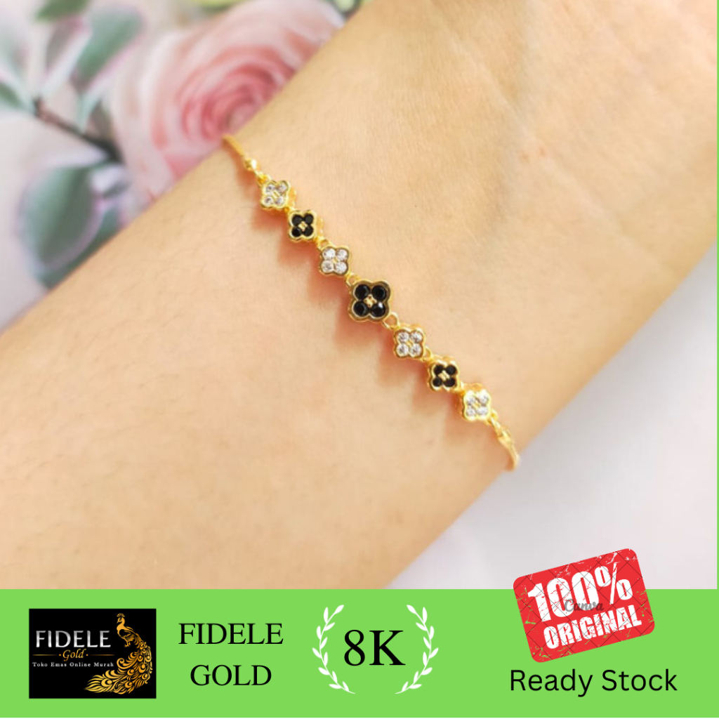 Gelang bunga hitam fashion wanita emas muda 375