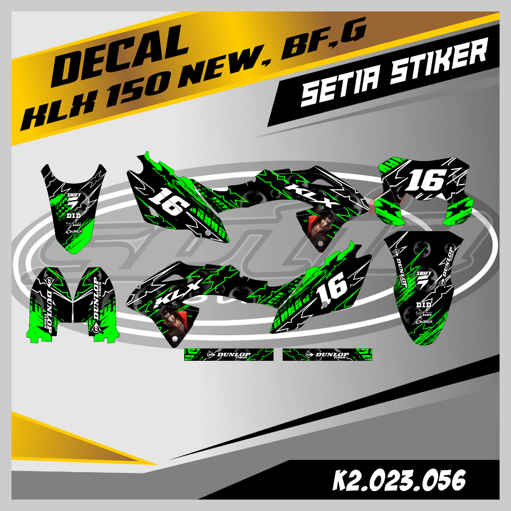 DECAL KLX BF 150 NEW, G, SE, FULL BODY,  WARNA HIJAU, KEREN, SIMPLE, STIKER SUPERMOTO TRAIL, DESAIN 
