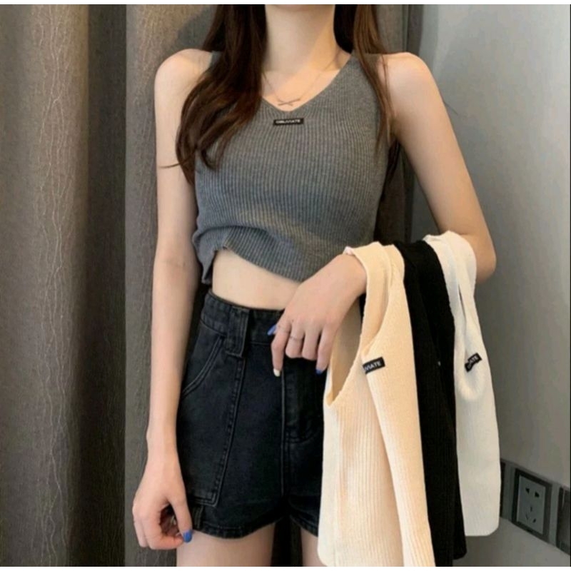 Tanktop Korean Knit Wanita/ Atasan Crop Top Rajut