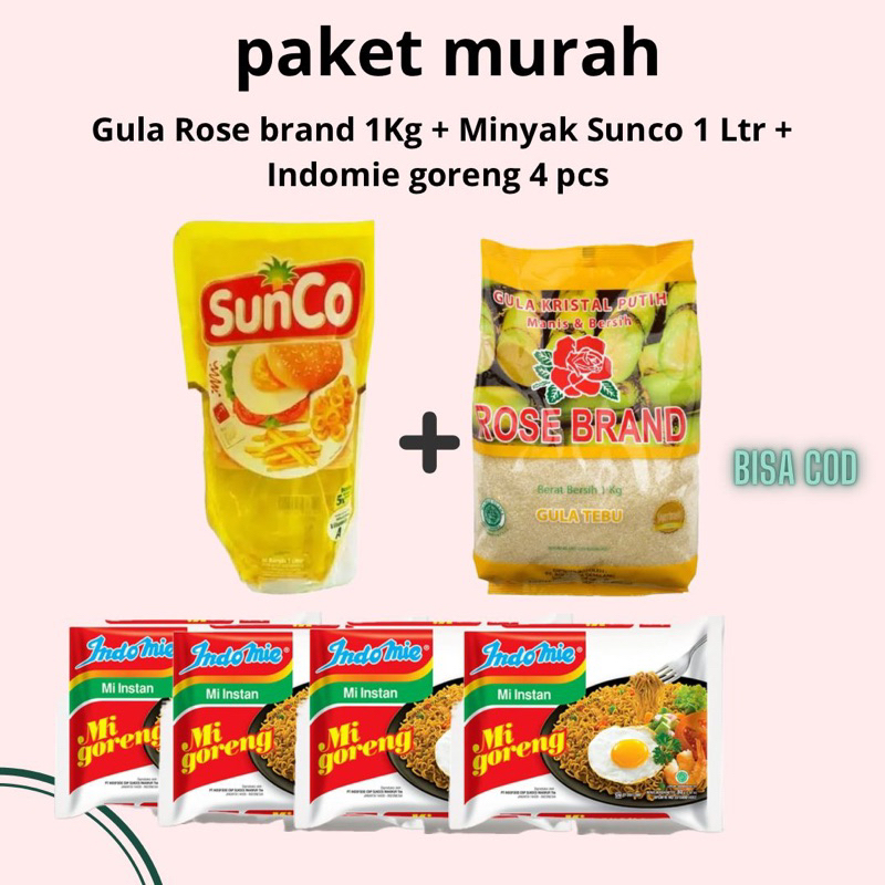 

(JATIM) MINYAK SUNCO 1 Ltr + GULA ROSE BRAND 1KG + INDOMIE GORENG 4pcs