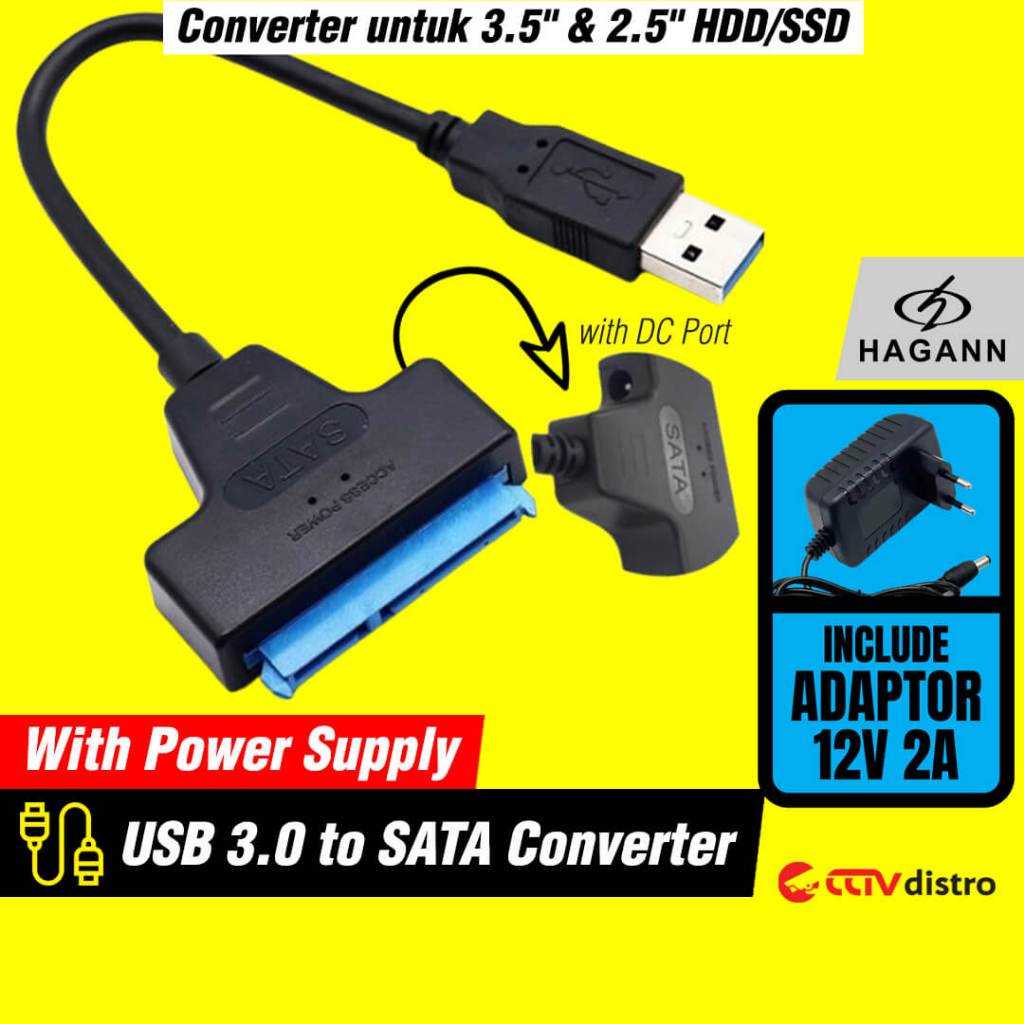 Kabel SATA to USB 3.0 & Adaptor 12V 2A / Adapter Hardisk HDD 3.5" 2.5" Garansi 1 Tahun HAGANN CON-CC