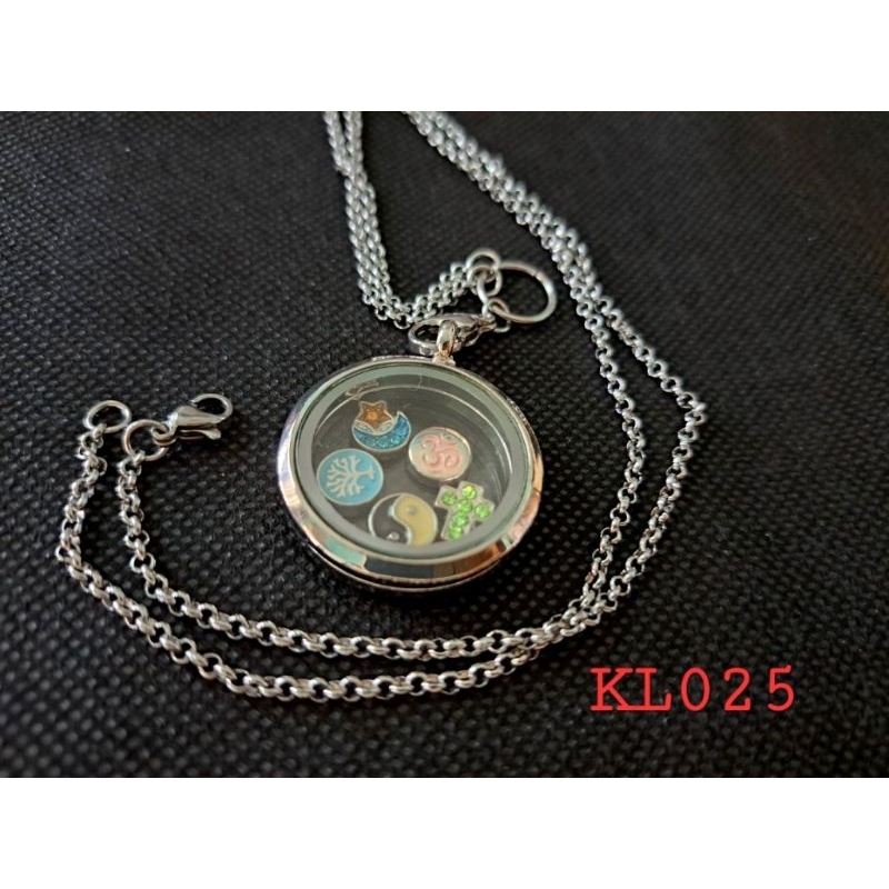 kalung Floating locket warna silver isi 5 simbol