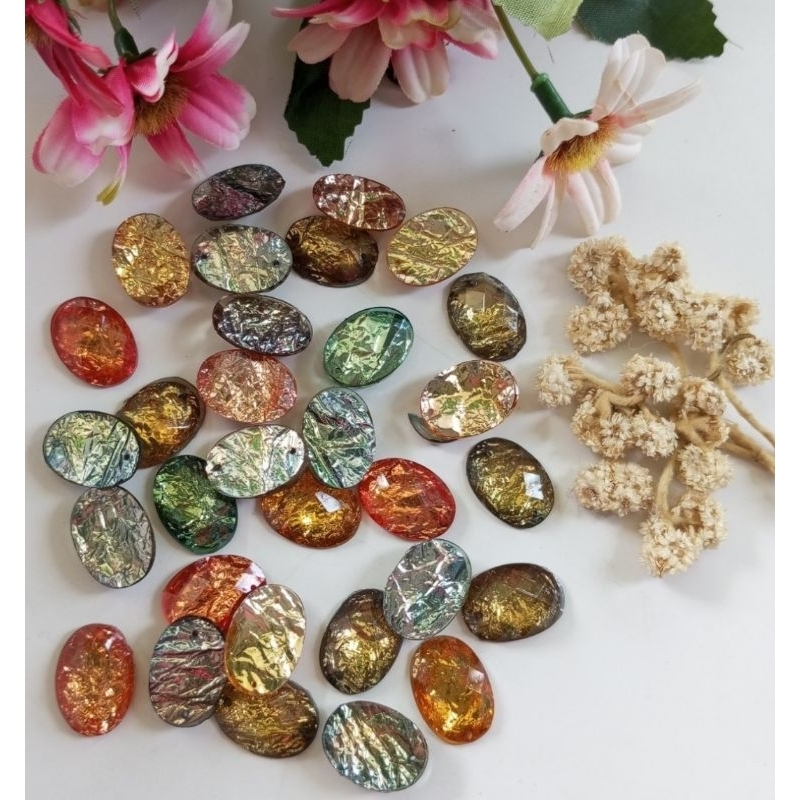 Motif Batu Kristal Batu Oval Manik Tempel Bahan DIY Craft Manik Mote Tempel