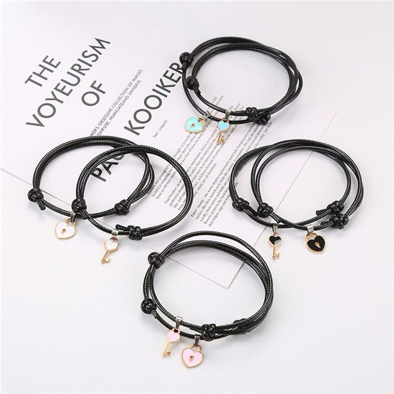 (2PCS) Gelang Kunci Love Couple / Gelang Couple Liontin Gembok Love Kunci Tali Korea / Gelang Couple