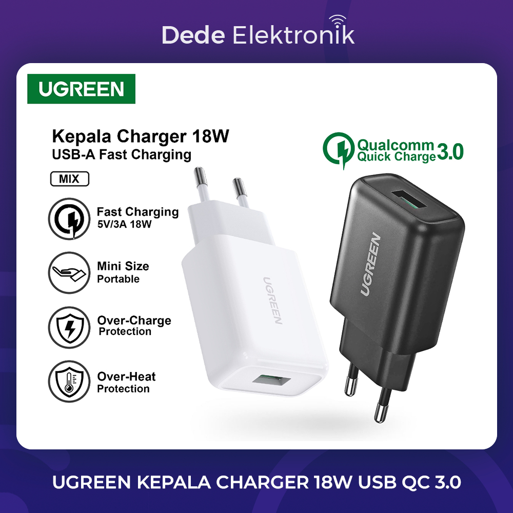 Ugreen Kepala Charger iPhone Android Fast Charging 18W USB QC 3.0