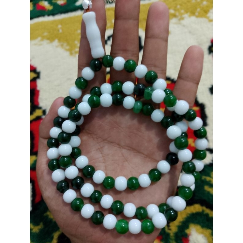 tasbih batu giok hijau & putih
