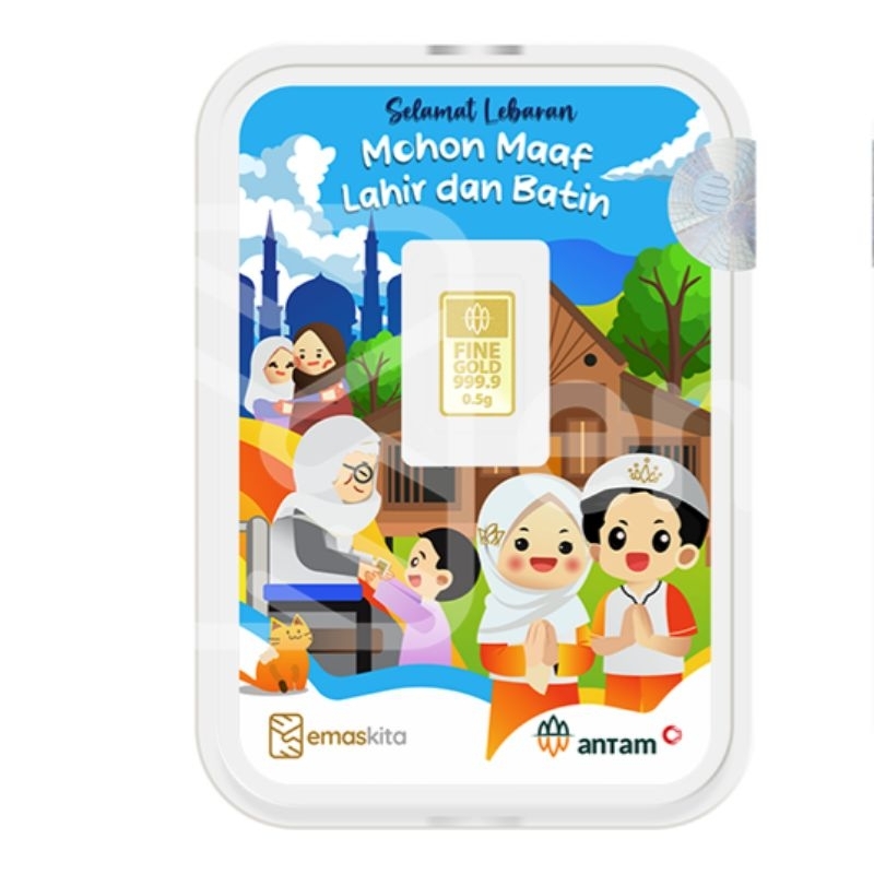 HADIAH LEBARAN KADO UCAPAN SELAMAT IDUL FITRI EMAS 0.5 GRAM ANTAM 999.9 0,5 GR LOGAM MULIA HARTADINA