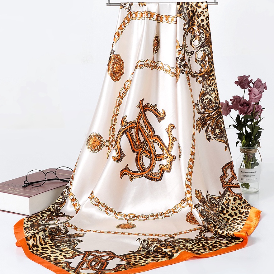 Terlaku 9x9 cm Syal Persegi Besar Satin Jilbab Wanita Hijab Pola Persegi Panjang Bahan High Grade Si