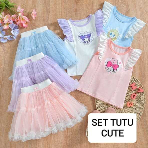 BAJUKIDDIE SET TUTU CUTE SANRIO BAJU SETELAN ROK TUTU ANAK CEWEK FASHION ALA KOREA LUCU DAILY CASUAL