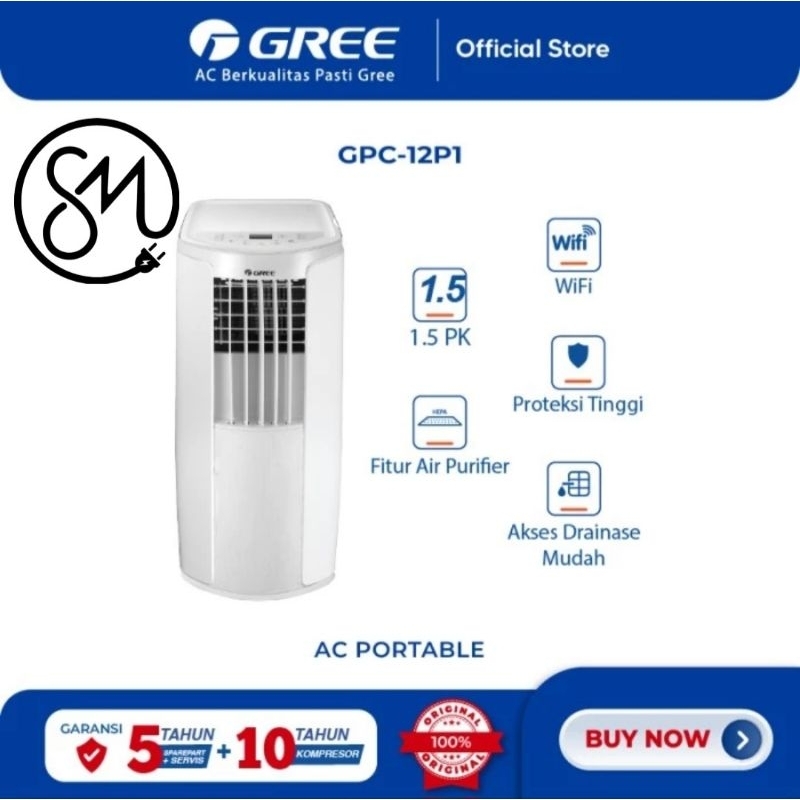 AC Portable Gree 1.5 pk GPC-12P1 Air Purifier Wifi Control GPC12P1