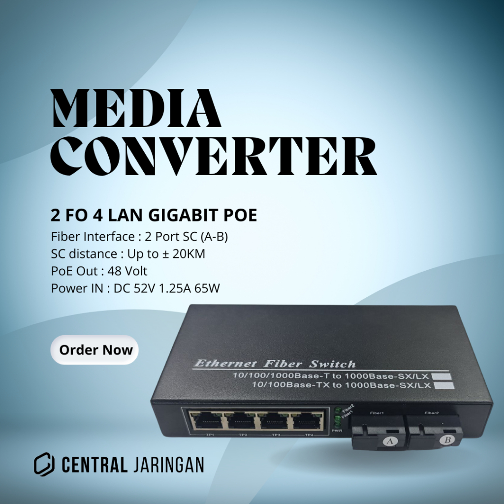 Media Converter 2 Port FO 4 Port POE Gigabit LAN/ 2 FO 4 POE Gigabit