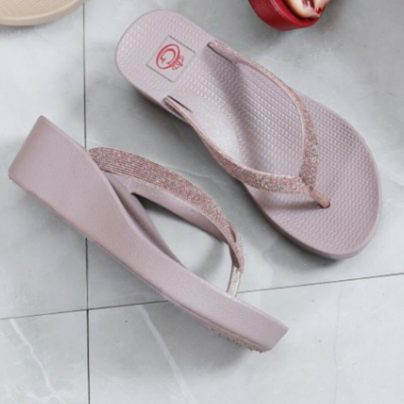 GLANZTON L1895AY1 Sandal JAPIT Wedges WANITA Karet JELLY MEREK Glanzton Glitter Gliter Blink Sendal 