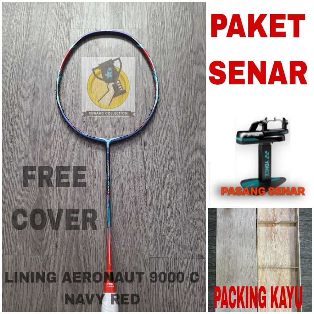 Raket Badminton original Lining Aeronaut 9000 Combat 9000C Navy Red