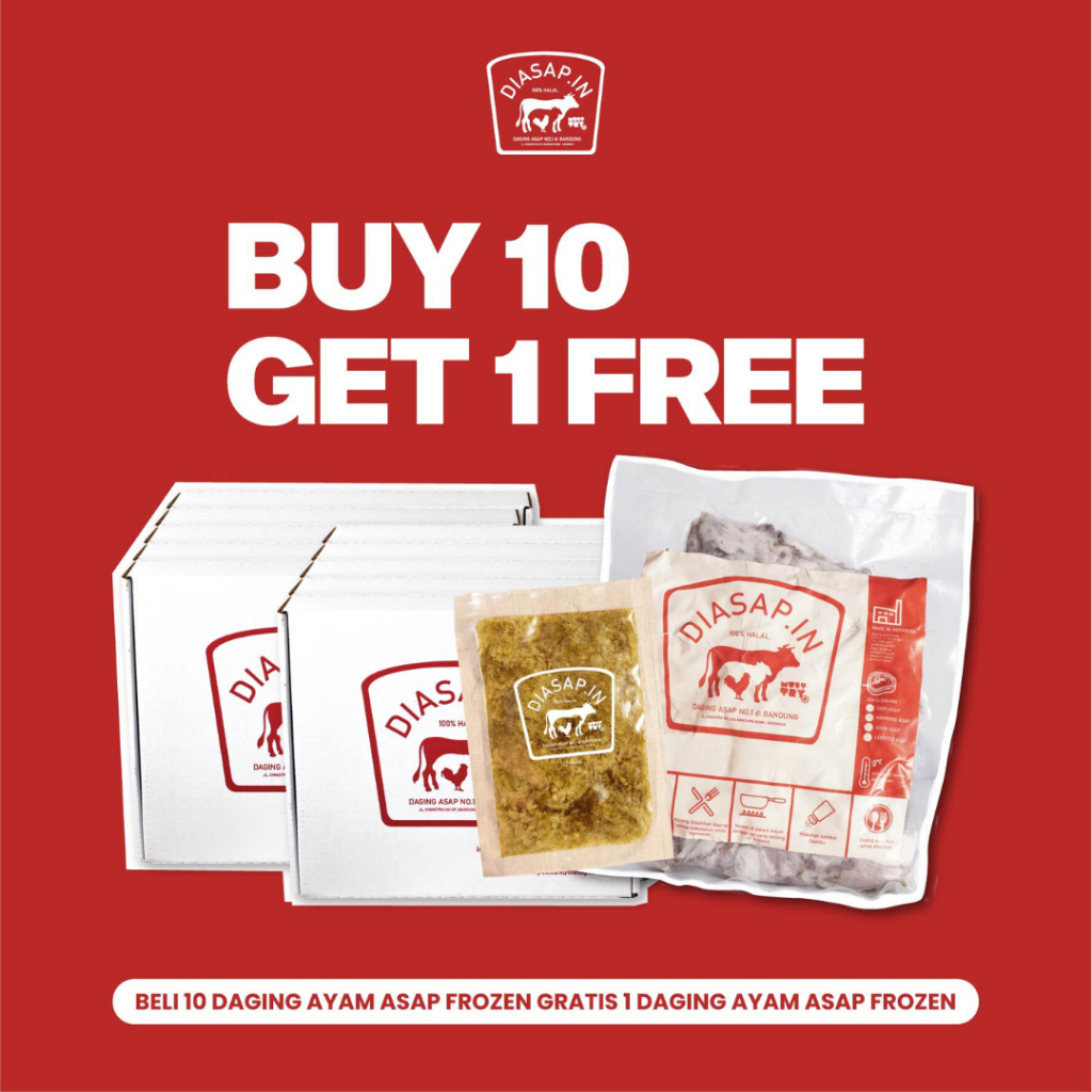 

Promo Buy 10 Get 1 FREE Bundling Sei AYAM Daging Asap Diasapin