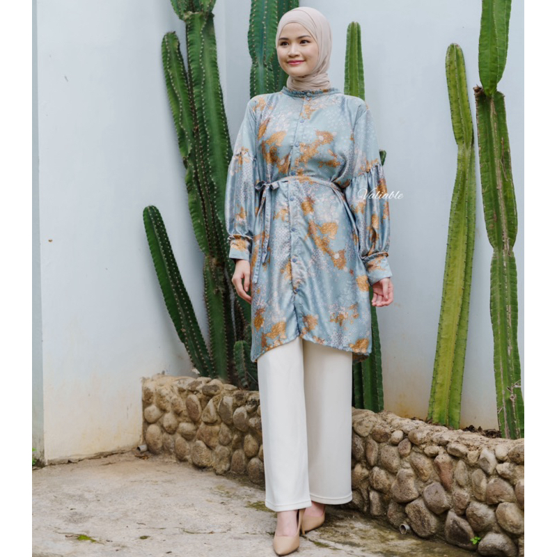 Aziza Pattern Silk Tunic Blouse - Tunic Armani Silk Lengan Panjang