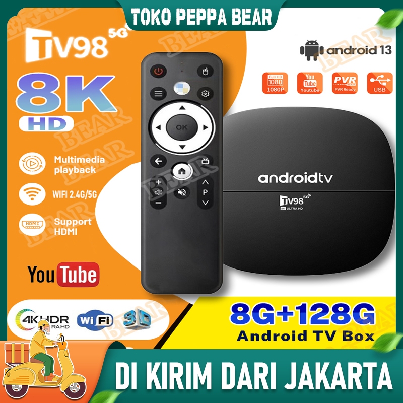 TV98 Set-Top Box Allwinner H313 Android 13 8K TV Box TV BOX Dual-Band Bluetooth Suara Remote Control