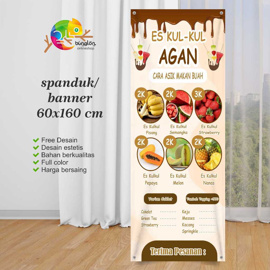 Banner 60x160 Es Kulkul Buah  Coklat Custom Desain