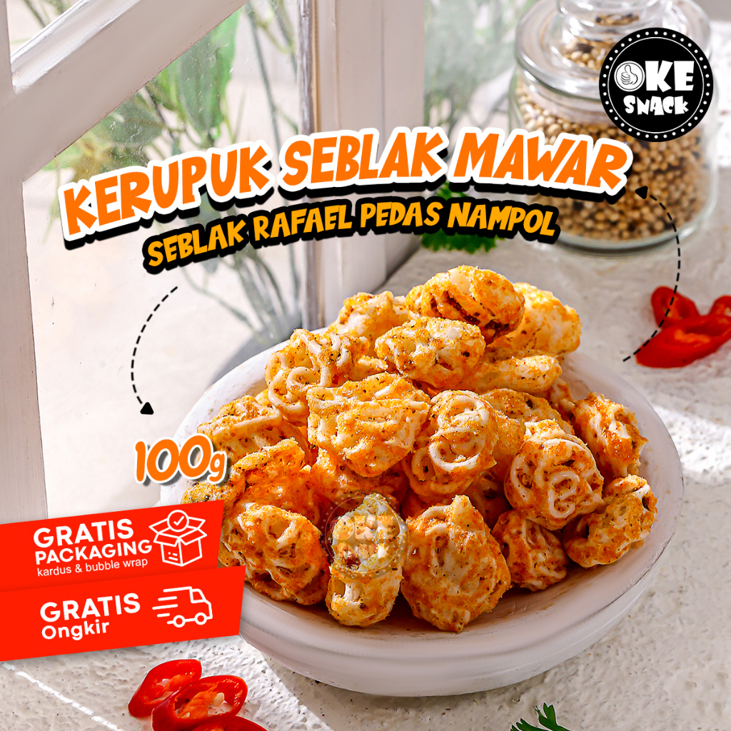 

Kerupuk Seblak Rafael Mawar Putih Pedas 100g