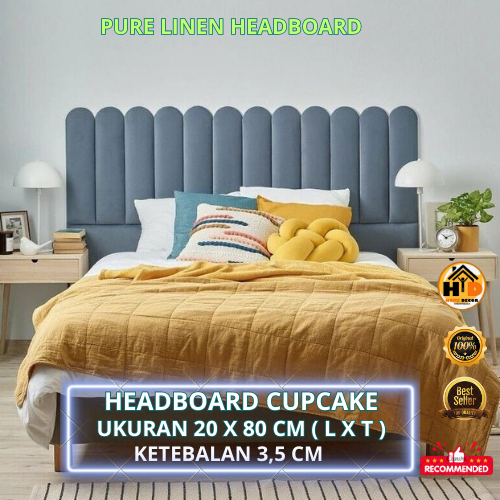 Pure Linen Headboard Model Cupcake / Persegi I 80 CM X 20 CM | Wallpanel 3D Bed Foam Cover Dinding