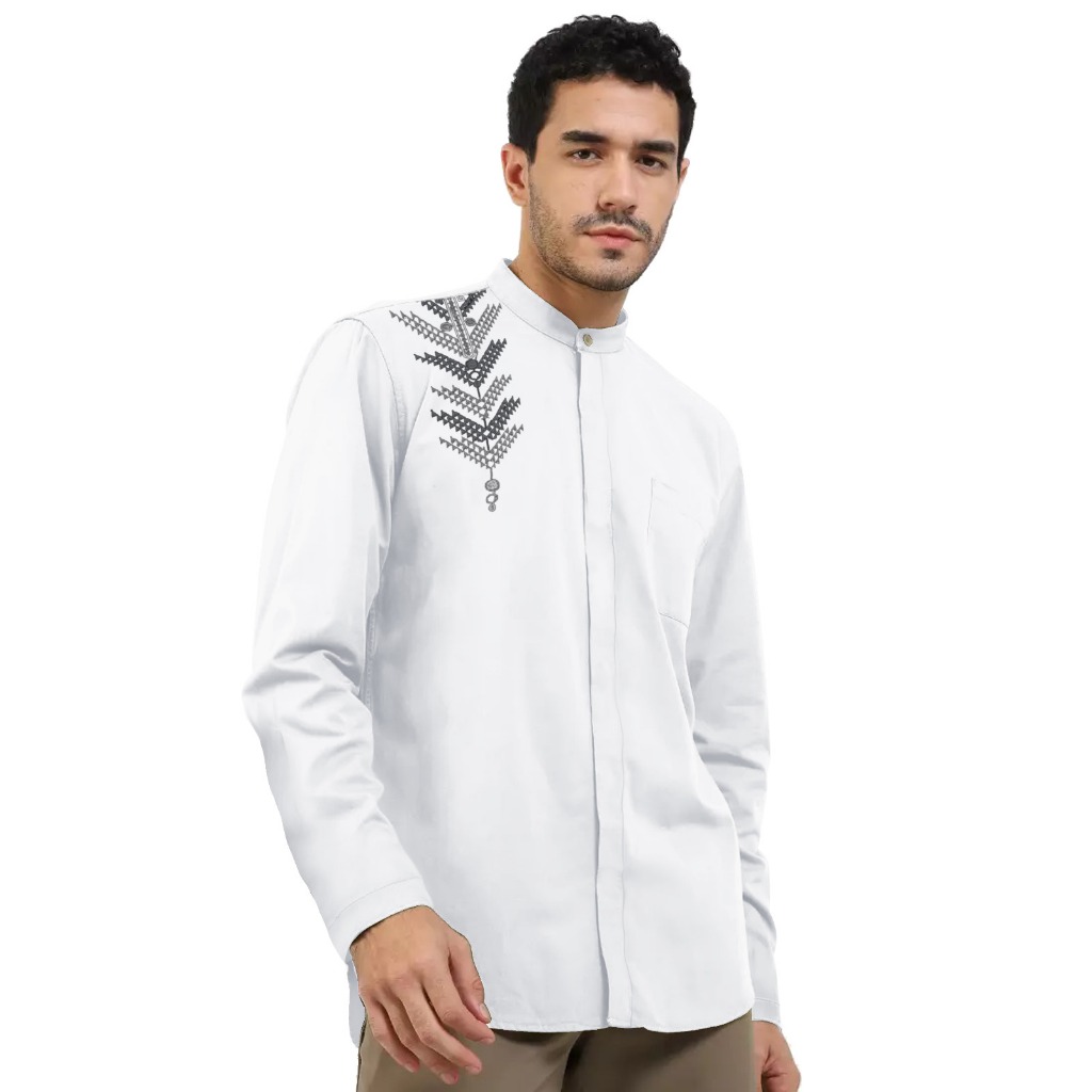 Al Jabari - Baju Koko Pria Dewasa Lengan Panjang Lengan Pendek / Baju Muslim Pria Bordir Motif Simple Bahan Katun Mikro Premium-7