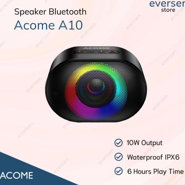 ACOME Speaker Bluetooth 5.0 10W IPX6 Waterproof RGB Light Rhyme Rave Party Garansi Resmi 1 thn A10