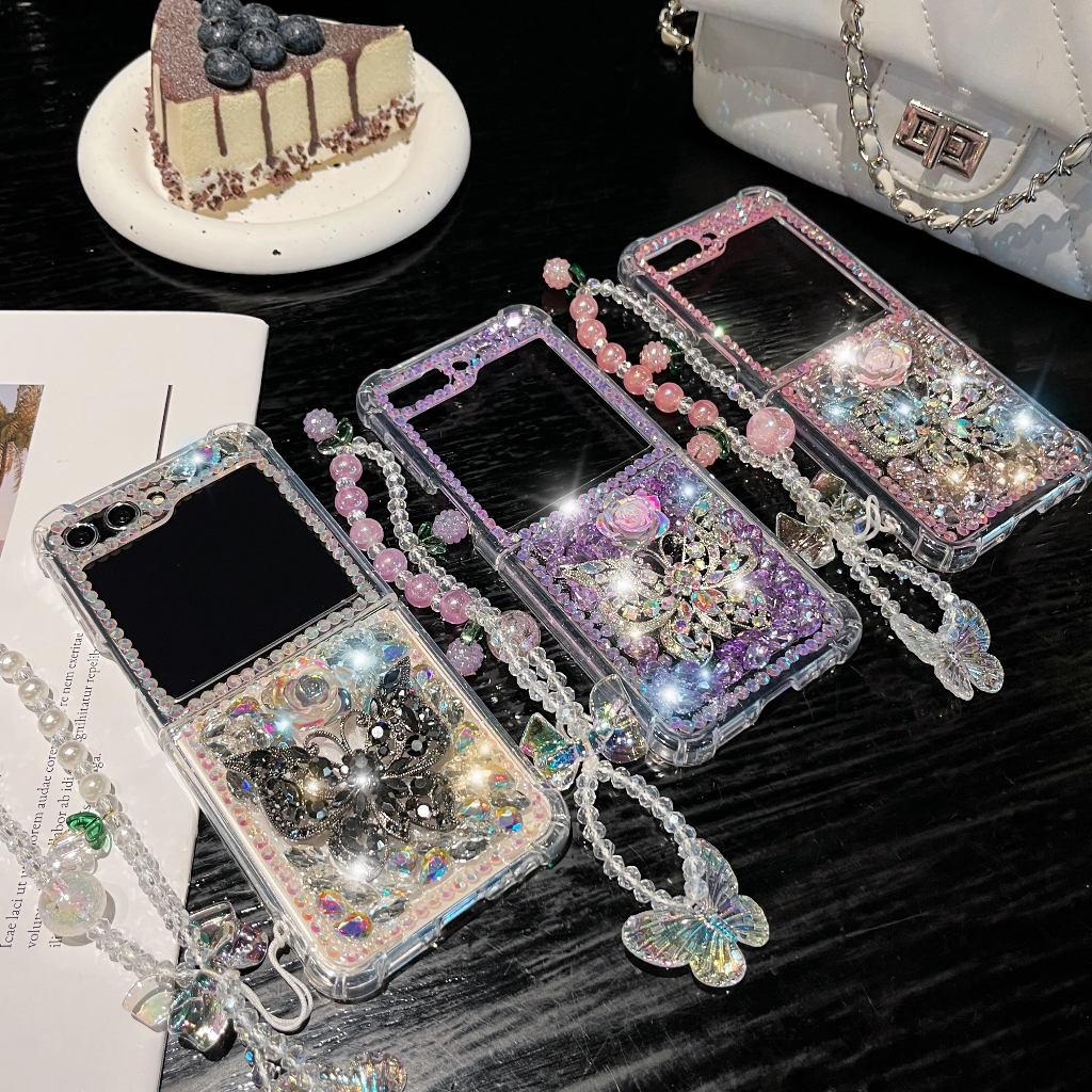 For Samsung Galaxy Z Flip 5 Z Flip 6 case Z Flip 4 Z Flip 3 5G Luxury Crystal Butterfly Flower Diamo
