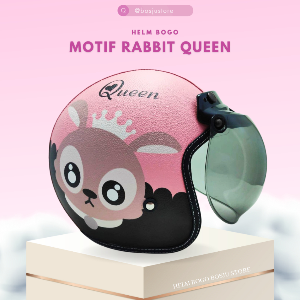 Helm Bogo Motif Rabbit Queen Ratu Kelinci | Helem Retro Klasik Anak Cewek Wanita Remaja Dewasa | Hle