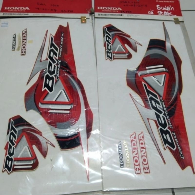 sticker striping Honda beat 2009 merah original ahm
