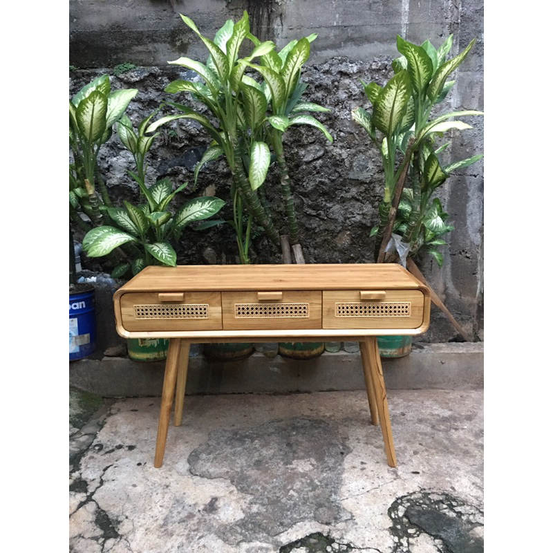 Meja Konsol Retro / Meja Konsol Kayu Jati Rotan