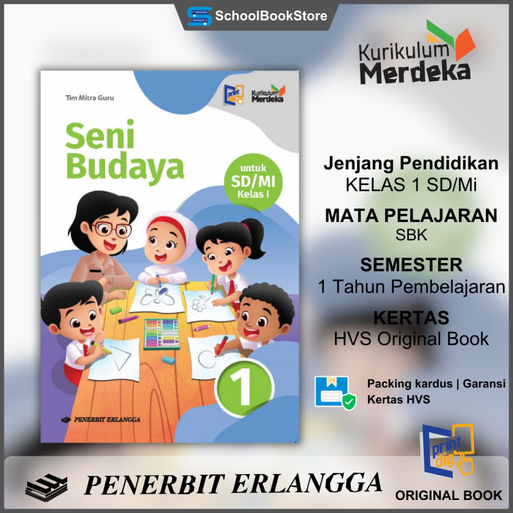 Buku Seni Budaya Kelas 1 SD MI Kurikulum Merdeka Erlanga Anak Murid Siswa Sekolah Mata Pelajaran SBK