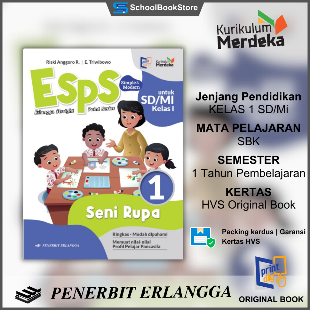 Buku Paket PELAJARAN ESPS SENI RUPA SBK KELAS 1 SD Kurikulum Merdeka Terbaru erlanga Untuk Anak Muri