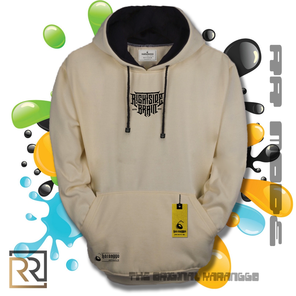 Sweater Hoodie Premium Pria Distro Original Warna Cream Bahan Tebal Katun Flecee Lembut