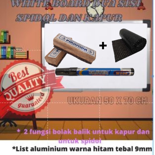 

PAPAN WHITEBOARD UKURAN 50X70 DENGAN BUBBLE FREE SPIDOL DAN PENGHAPUS