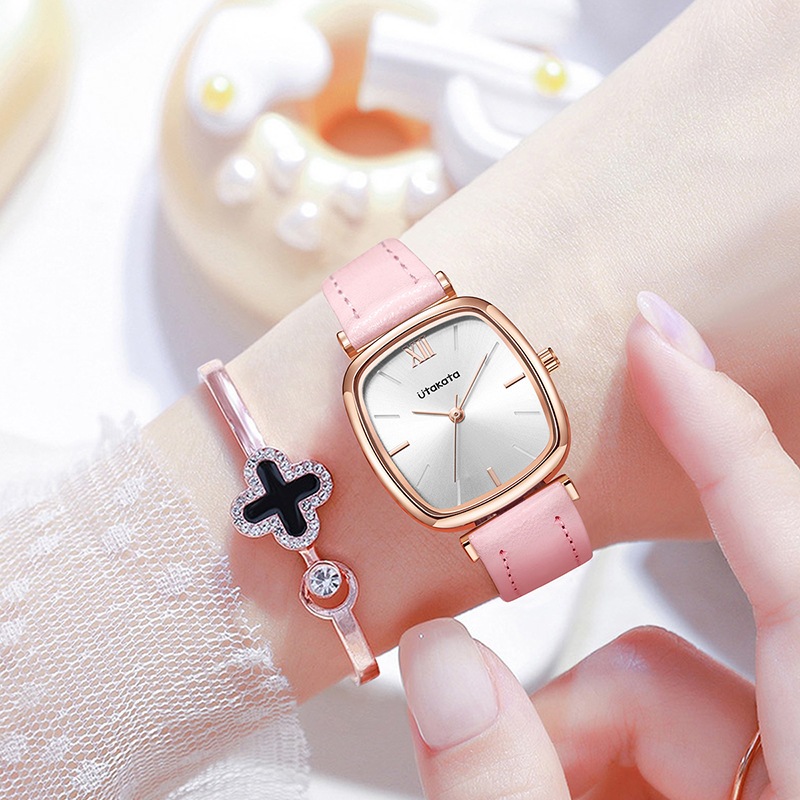 Jam Tangan Wanita Original Anti Air Tali Kulit Jam Anggun Santai Jam Tangan Cewek Korea （free box+CO