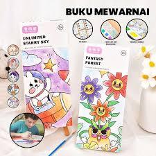 

Buku Gambar Mewarnai Buku Lukis Cat Air Set Free Kuas / Buku Mewarnai Watercolor Book Coloring Edukasi Anak