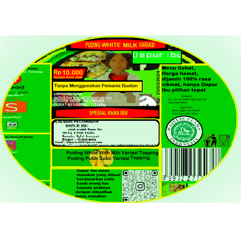 

dapuribu12 Puding (White) lesat gurih dan nikmat (Berat 100gr) Pouch Besar