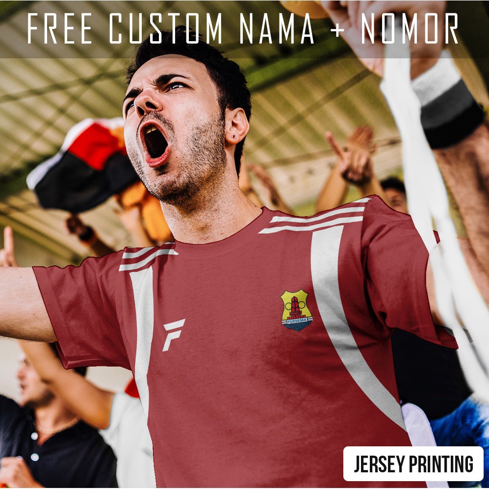 Kaos Bola Jersey Persema Malang Klub Strip Garis Baju Custom Nama dan Nomor Punggung - 102