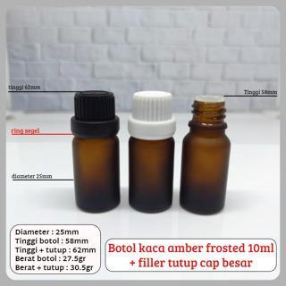 (MINIMAL 10PCS) Botol Kaca 10ml Amber Tutup Filler Besar Segel Import / Botol Kaca Amber 10ml Tutup 