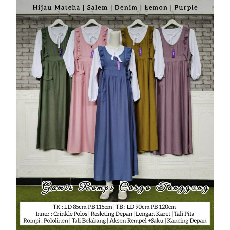 Gamis Rompi Cargo Remaja Tanggung Crinkle Polo Linen Terbaru 2024 Realpict Ori Albana Bisa COD Grati