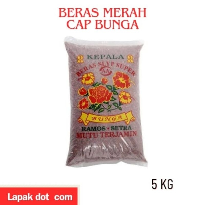 Beras Merah Cap Bunga Beras Rendah Gula Kemasan 5 kg