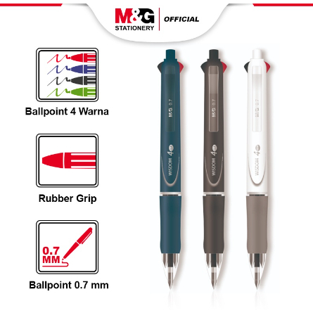 

M&G Ballpoint Pulpen Cetek Semi-Gel 0.7 mm Wisdom Super Smooth Non-Slip Grip Desain Elegan 4 Warna Hitam Biru merah Hijau