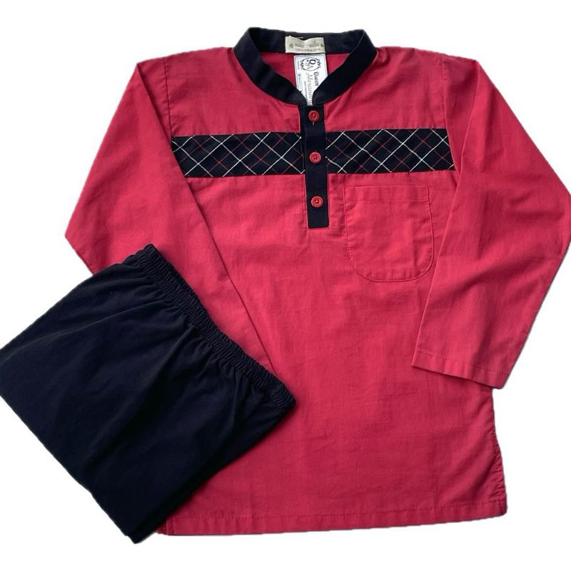 SET KOKO RED & BLACK TARTAN MAMANDA | SET KOKO ANAK LAKI-LAKI | SET KOKO ANAK KATUN