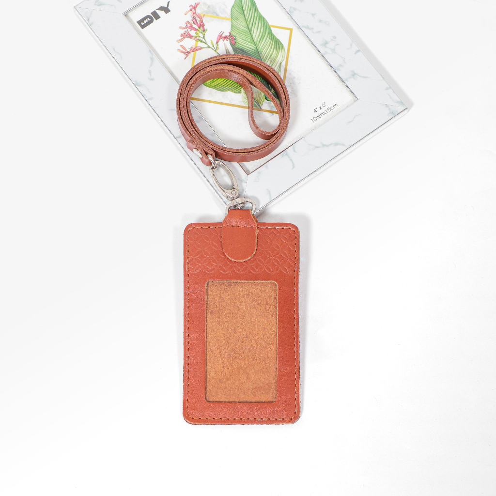 

Aghili Lanyard Embossed Batik Pattern - Casual Tan Stylist Lanyard ID Card Holder Bahan Kulit Genuine Leather