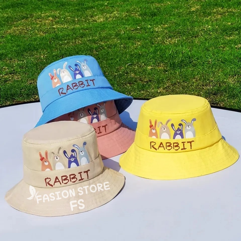Topi pria store-Topi bucket anak motif rabbit kelinci lucu topi ember anak perempuan model korea kek