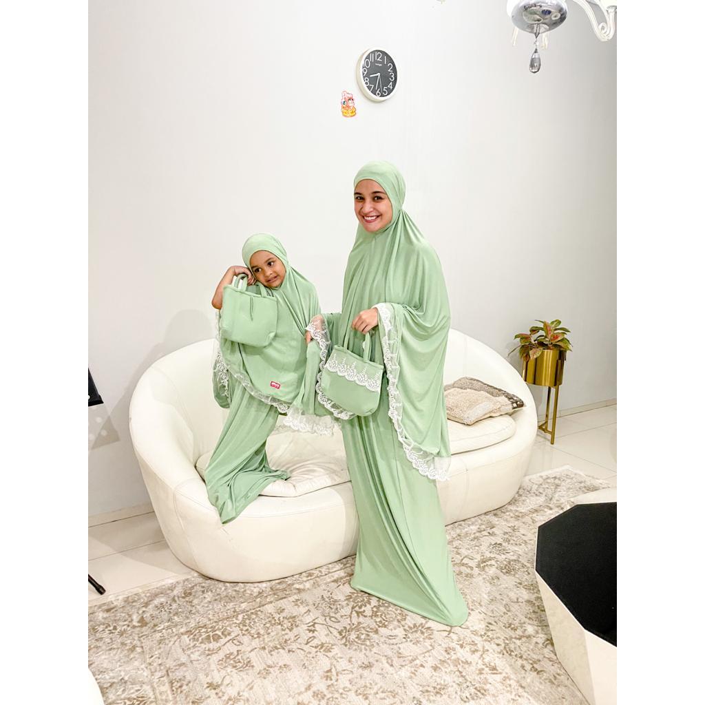 Alfatih Kids Mukena Princes Premium - Spandex HQ Set Mukena Couple Ibu & Anak Bahan Jersey Zoya Lemb