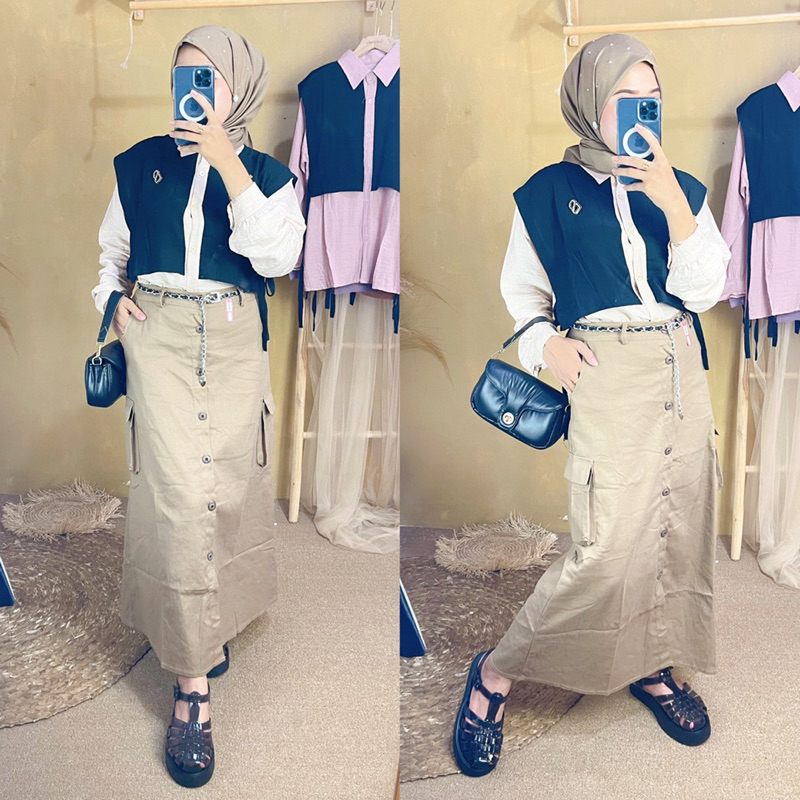 FAROS TWILL | Rok katun Rok korean Look rok premium button