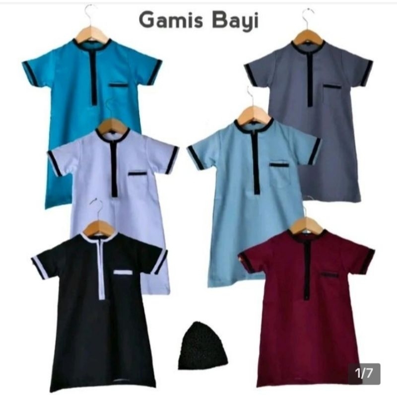Baju Koko Jubah Gamis Bayi Anak Laki-laki Usia 0-4 Tahun dengan Kancing Hidup dan Tasbih Kayu - Katu