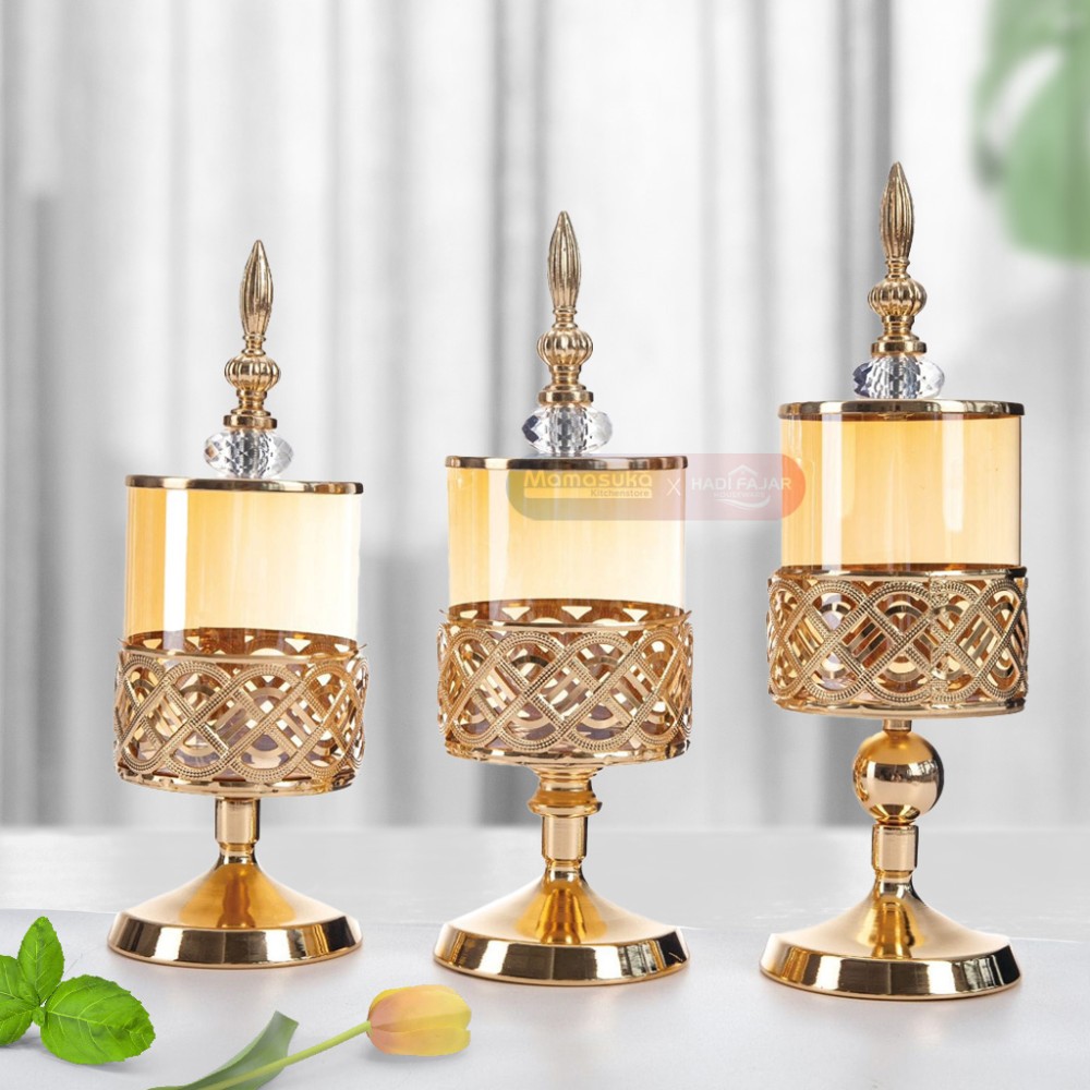 Toples Kaca Cantik Elegan Mewah Set / Toples Penyimpanan Bening / Toples Makanan Serbaguna / Toples 