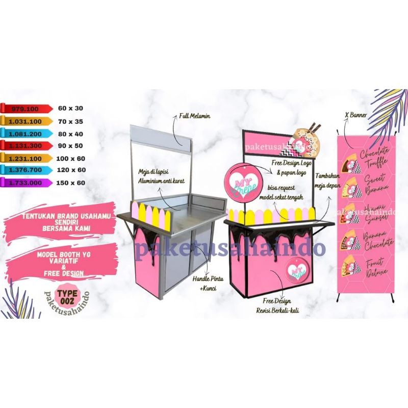 GEROBAK LIPAT 120X60, MEJA LIPAT, BOOTH PORTABLE, GEROBAK MAKANAN, GEROBAK MINUMAN