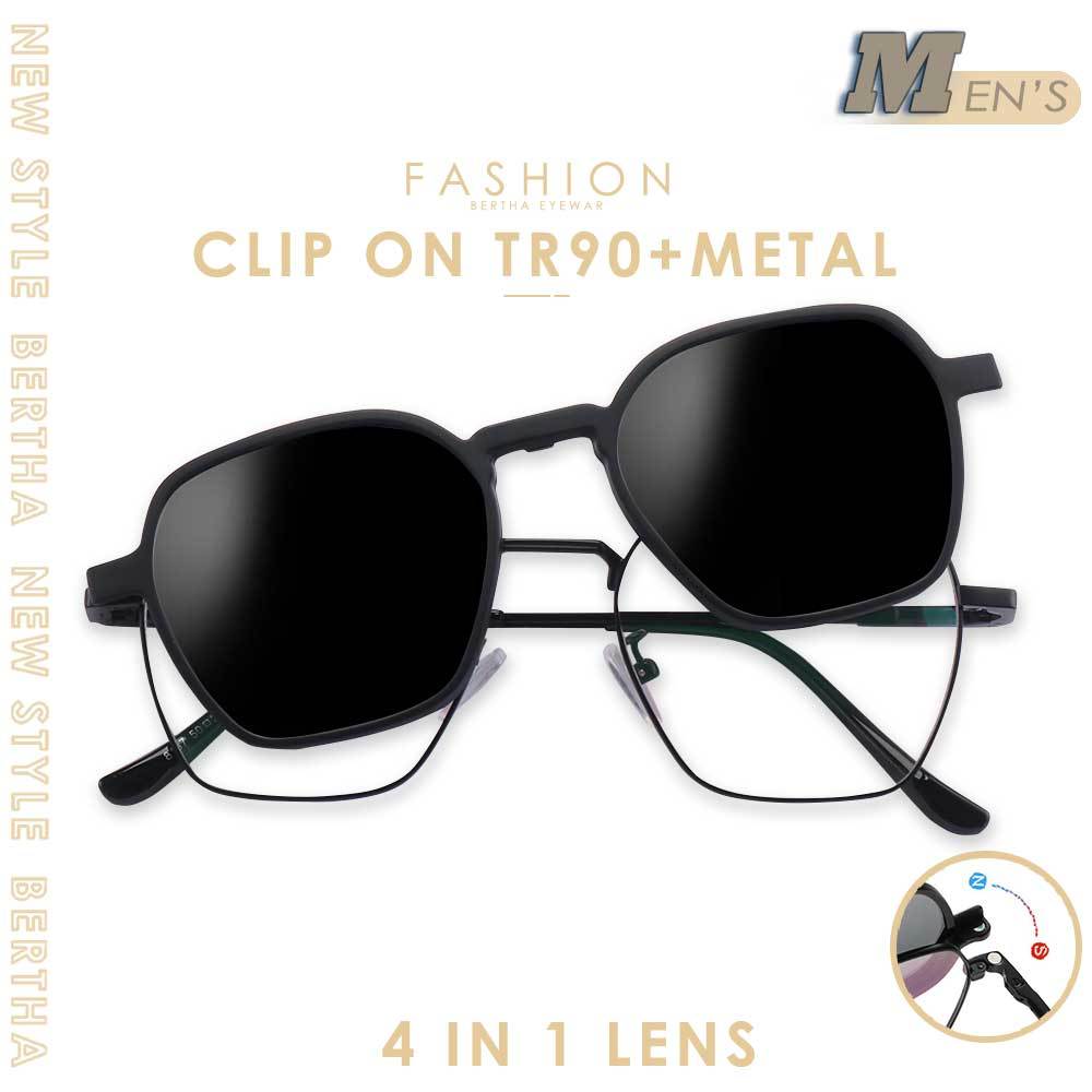 Bertha Kacamata Clip On Kekinian 4in1 Free Lensa Clip Simple Bahan TR90+Metal Unisex Bisa Minus  Blu